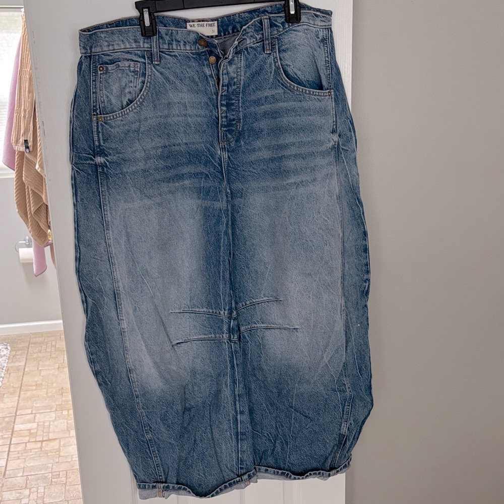 We The Free Blue Denim Barrel Jeans